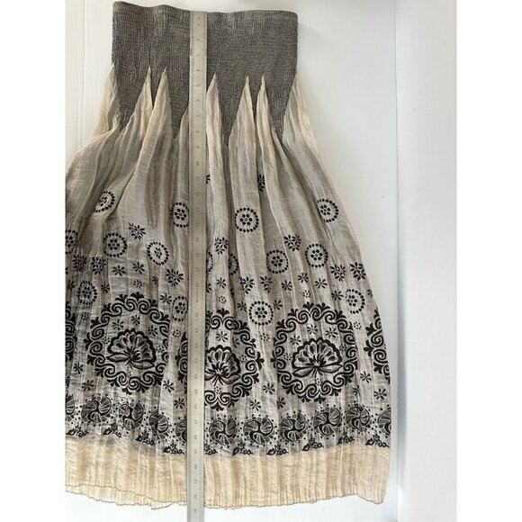 Lapis Floral Print Strapless Smocked‎ Tiered Dress / Peasant Maxi Skirt OS Taupe - Picture 7 of 10